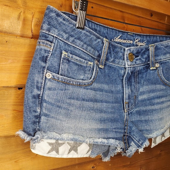 ❤️ American Eagle blue denim shorts silver glitter stars in the pockets … - Picture 2 of 7